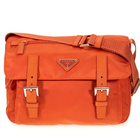 prada nylon messenger bag in papaya